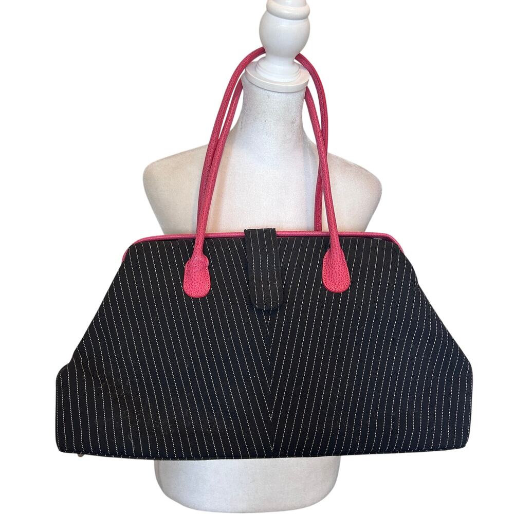 World According to Jess Black, White and Pink Large Top Handle Shoulder Bag